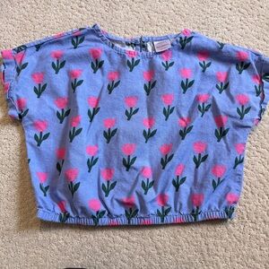 Hanna Andersson Girls Cotton Linen Boxy Fit Blue Tulip Top Shirt 10 140